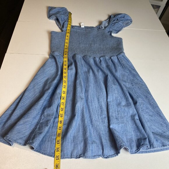 Old Navy Womens Mini Dress Blue Denim Smocked Puff Sleeve Boho Milkmaid Sz L - Picture 7 of 8